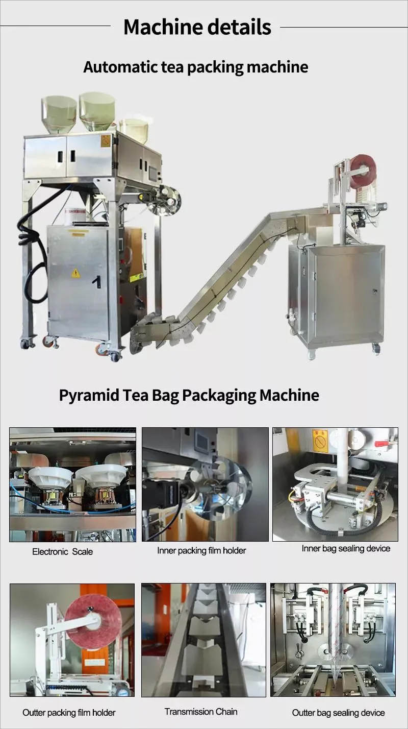 Детаљи машине за паковање у кесицама чаја у облику троугла